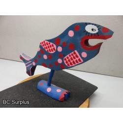 S-83: Folk Art Carved & Painted Fish with Foot