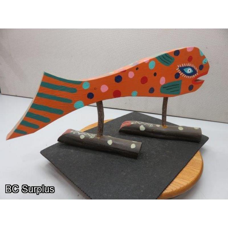 S-84: Folk Art Carved & Painted Toed Fish