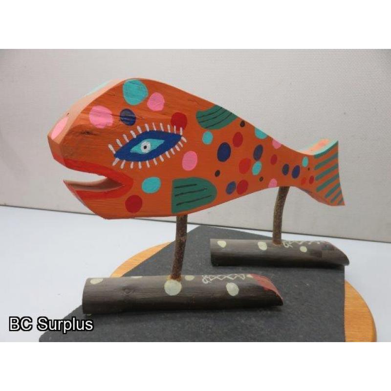 S-84: Folk Art Carved & Painted Toed Fish