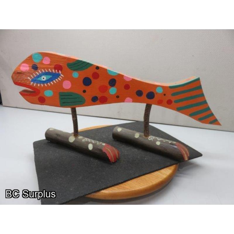 S-84: Folk Art Carved & Painted Toed Fish