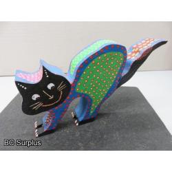 S-69: Folk Art Carved & Painted Wooden Cat