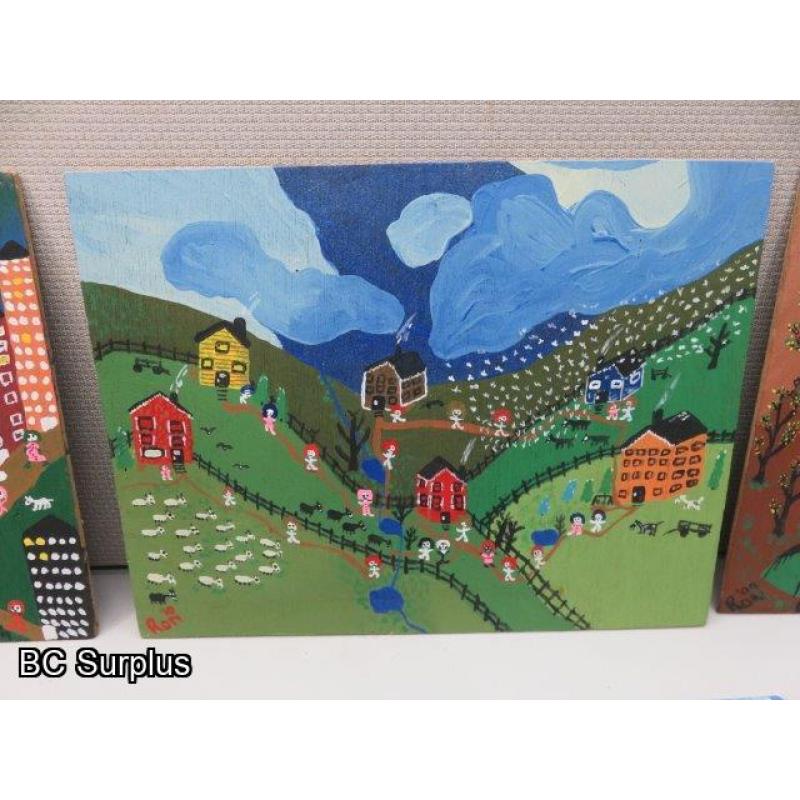 S-138: Folk Art Original Paintings – 4 Items