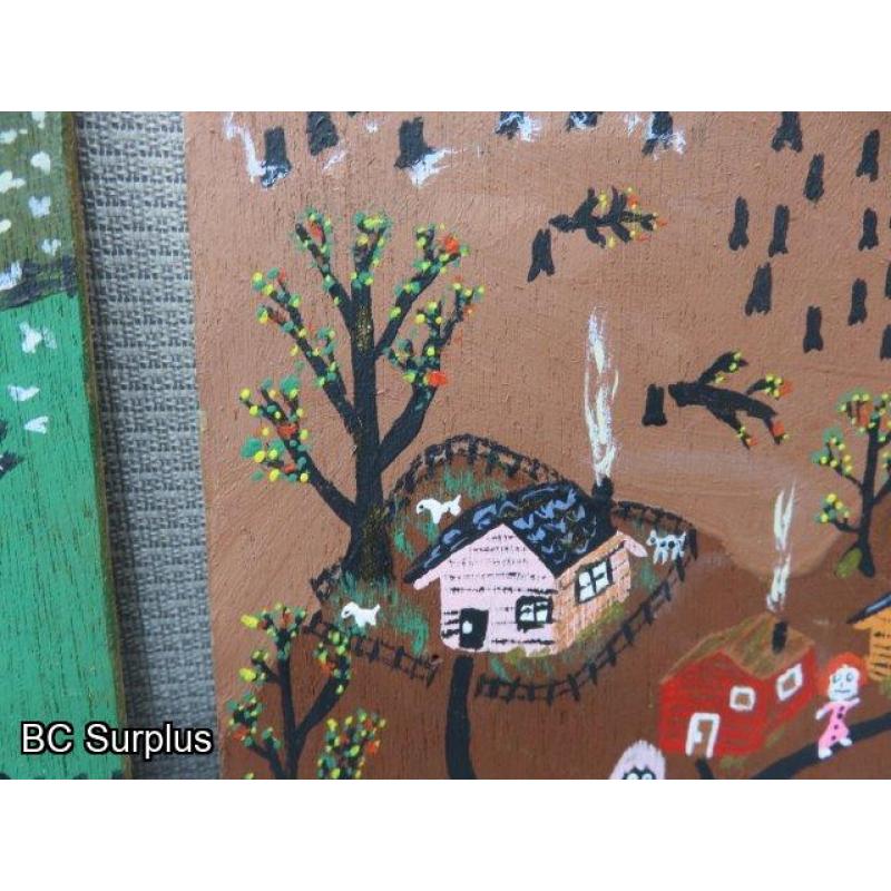 S-138: Folk Art Original Paintings – 4 Items