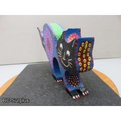 S-69: Folk Art Carved & Painted Wooden Cat