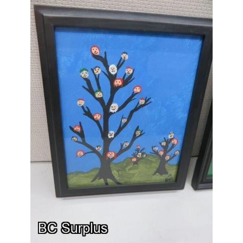 S-139: Framed Original Folk Art Paintings – 4 Items