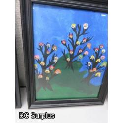 S-139: Framed Original Folk Art Paintings – 4 Items