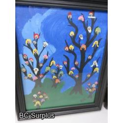 S-139: Framed Original Folk Art Paintings – 4 Items