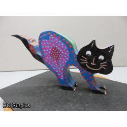 S-69: Folk Art Carved & Painted Wooden Cat