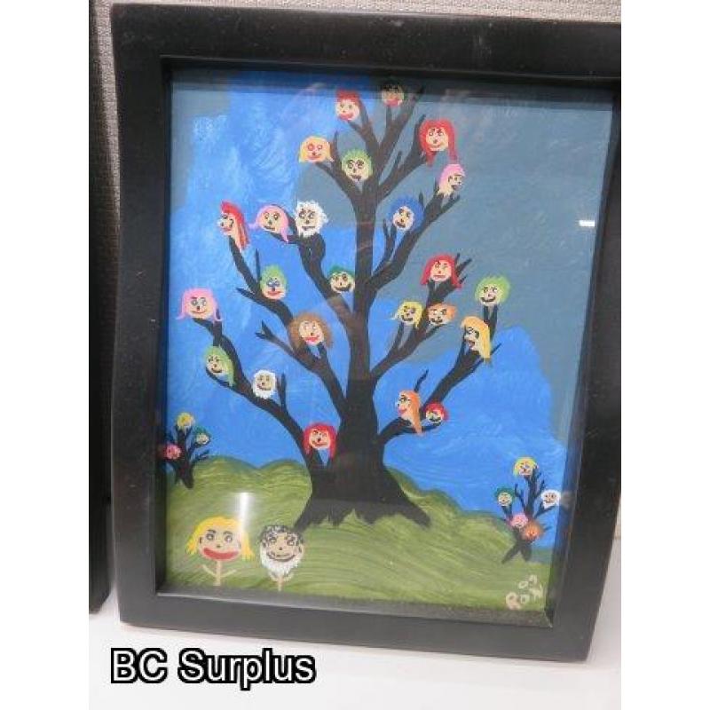 S-139: Framed Original Folk Art Paintings – 4 Items