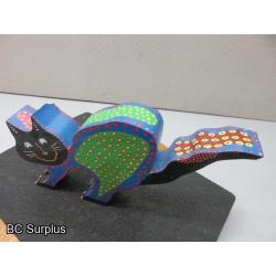 S-69: Folk Art Carved & Painted Wooden Cat