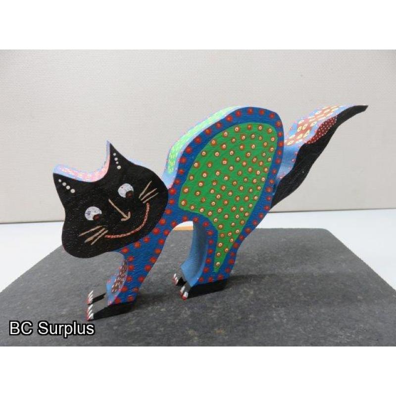 S-69: Folk Art Carved & Painted Wooden Cat