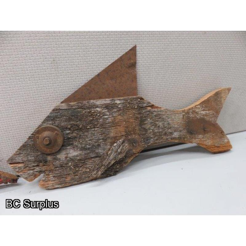 S-150: Original Folk Art Fish – Recycled Wood – 2 Items