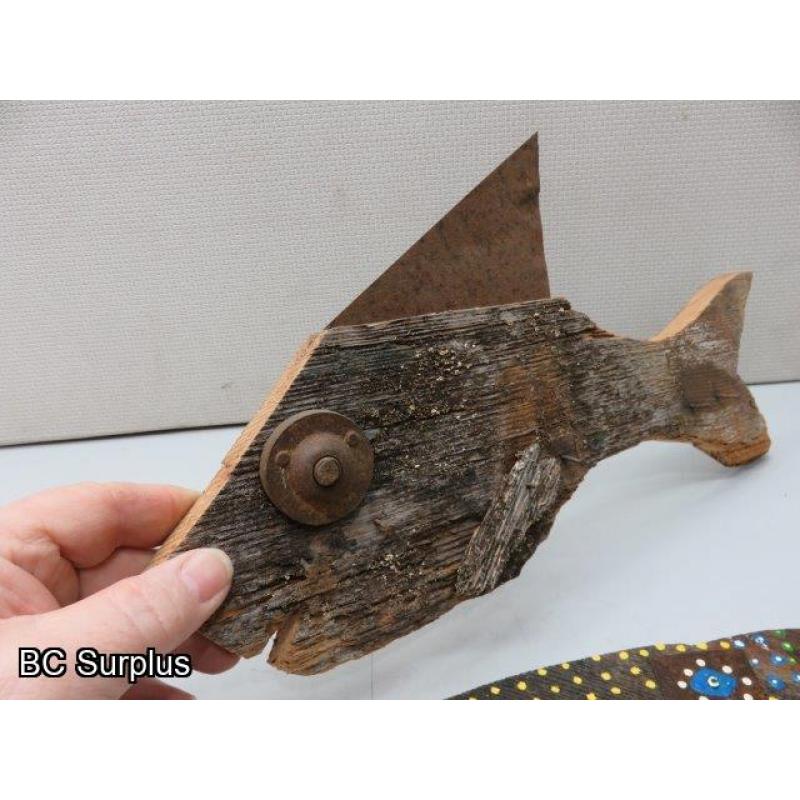 S-150: Original Folk Art Fish – Recycled Wood – 2 Items