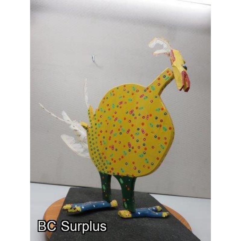 S-71: Folk Art Carved & Painted Wooden Chicken