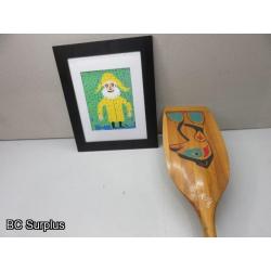 S-155: Vintage Painted Kayak Paddle & Painting – 2 Items