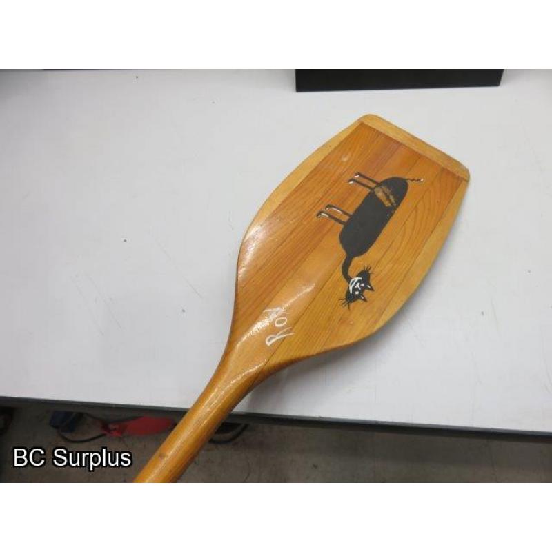 S-155: Vintage Painted Kayak Paddle & Painting – 2 Items