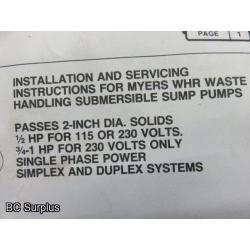 S-263: Myers 1HP/230V Waste Handling Sump Pump