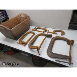 S-288: Heavy Duty Welding Clamps & Wooden Bin – 1 Lot