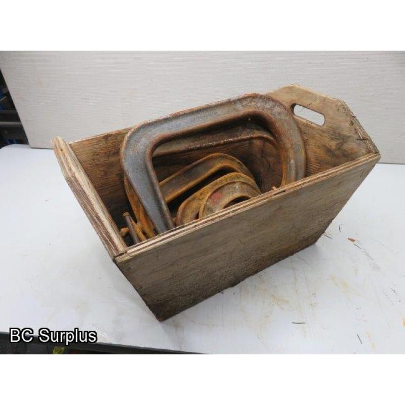 S-288: Heavy Duty Welding Clamps & Wooden Bin – 1 Lot