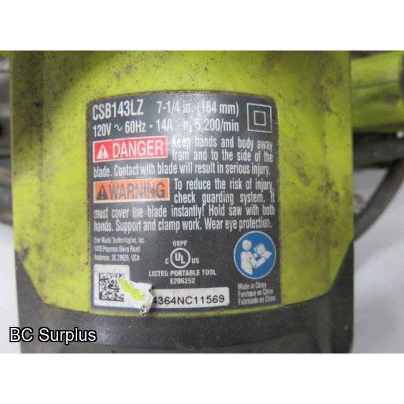 S-458: Polisher and Ryobi Circular Saw – 2 Items