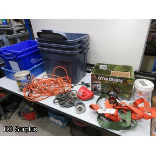 S-618: Safety Harness; Plastic Bins; Charger – 1 Lot