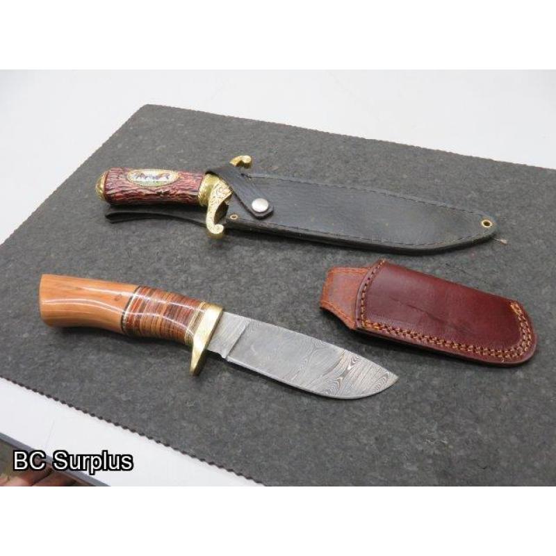 S-634: Collector Hunting Knives with Leather Sheaths – 2 Items