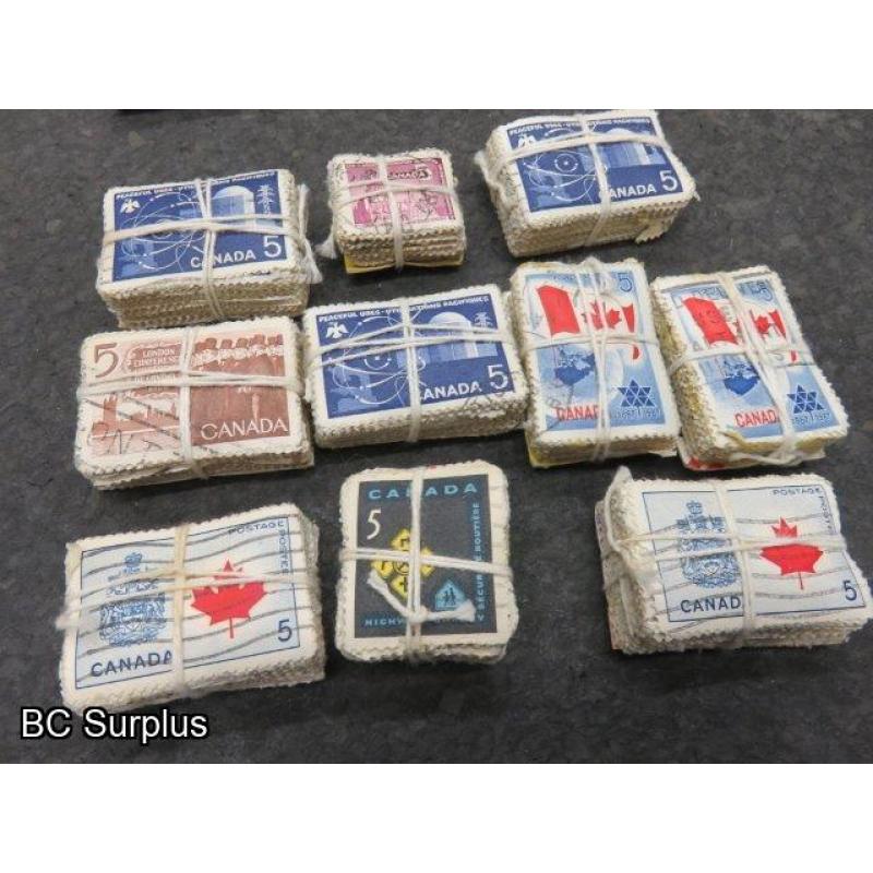 S-678: Canadian 5c Stamps – Various – 77 Bundles of 100