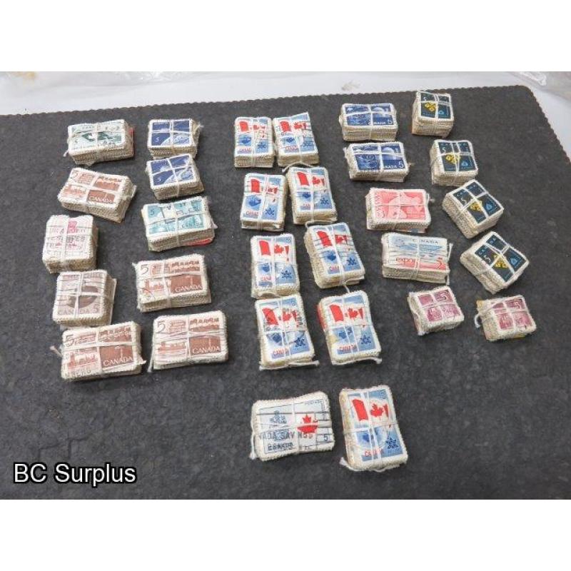 S-678: Canadian 5c Stamps – Various – 77 Bundles of 100