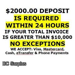 Information: Deposit - Payment - Pick Up Info