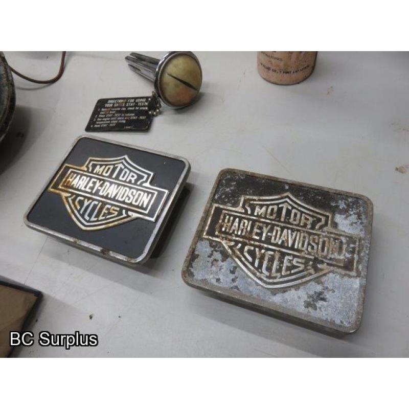 T-659: Harley Davidson Emblems; Headlights & Vintage Car Parts