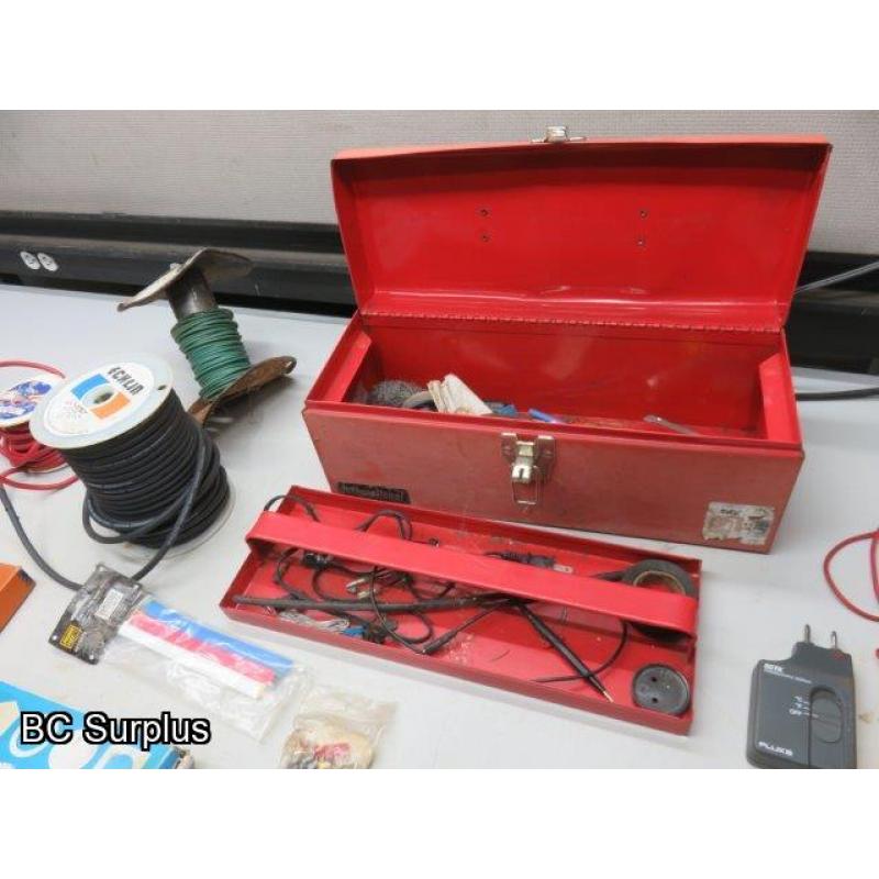 T-676: Electrical Supplies; Wire; Stencils; Tool Box – 1 Lot