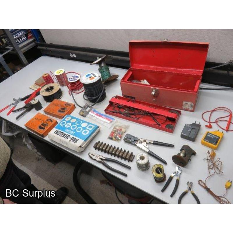 T-676: Electrical Supplies; Wire; Stencils; Tool Box – 1 Lot