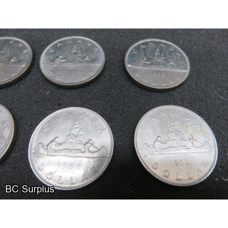 T-688: Canadian One Dollar Coins – 1968 to 1982 – 19 Items