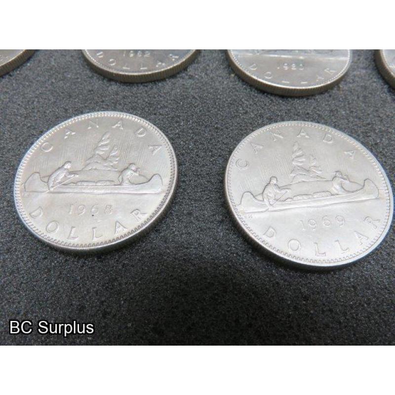 T-688: Canadian One Dollar Coins – 1968 to 1982 – 19 Items