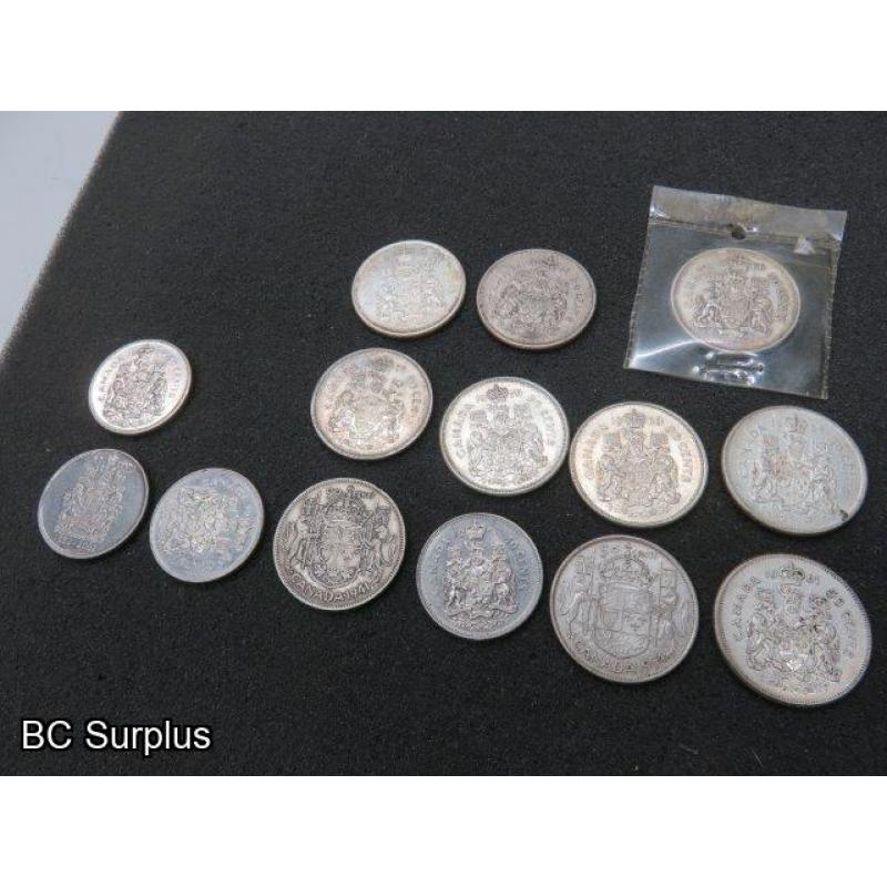 T-693: Canadian Half Dollar Coins – 1941 to 2002 – 14 Items